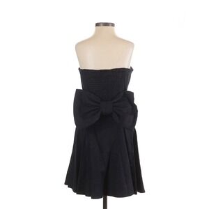 Betsey Johnson Women's 2 Black Bow Back Linen Blend Mini Dress Straps Boned Prom